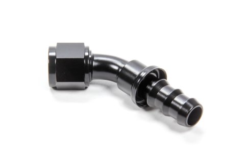 Fitting - Hose End - 45 Degree - 10 AN Hose Barb to 10 AN Female - Aluminum - Black Anodized - Each