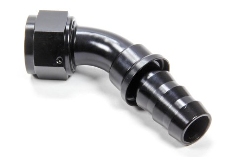 Fitting - Hose End - 45 Degree - 16 AN Hose Barb to 16 AN Female - Aluminum - Black Anodized - Each
