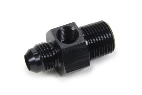 Fitting - Gauge Adapter - Straight - 6 AN Male to 3/8 in NPT Male - 1/8 in NPT Gauge Port - Aluminum - Black Anodized - Each