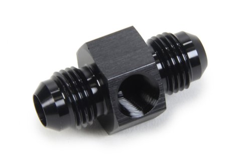 Fitting - Gauge Adapter - Straight - 6 AN Male to 6 AN Male - 1/8 in NPT Gauge Port - Aluminum - Black Anodized - Each