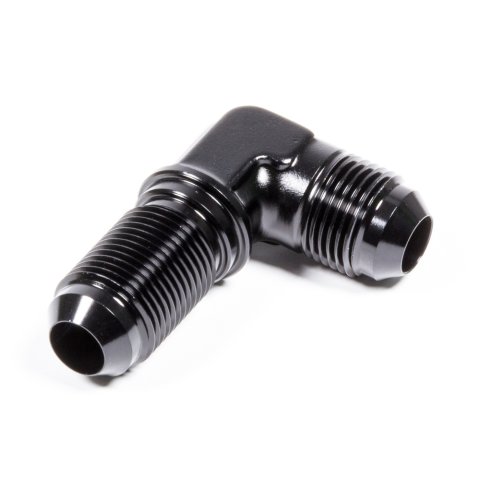 Fitting - Bulkhead - 90 Degree - 6 AN Male to 6 AN Male Bulkhead - Aluminum - Black Anodized - Each