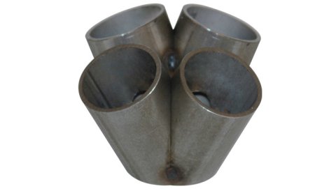 Collector - Weld-On - Turbo Manifold Merge Collectors - 3 in Tall - 4 into 1 - 1.625 Primary Tubes - T25 / T28 Turbo Inlet - Stainless - Natural - Each