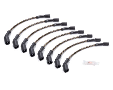 Spark Plug Wire Set - Spiral Core - 7.8 mm - Lacquer Covered Cotton Braid - Black / Orange - Straight Boots - Socket Style - GM LS-Series - Kit