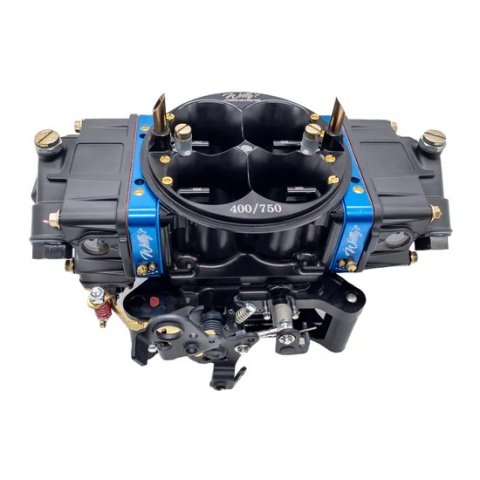Carburetor - Equalizer - Model 4150 - 4-Barrel - 750 CFM - Square Bore - No Choke - Mechanical Secondary - Dual Inlet - Aluminum - Black Powder Coat / Blue Anodized - Alcohol - 604 Crate Engine - Each