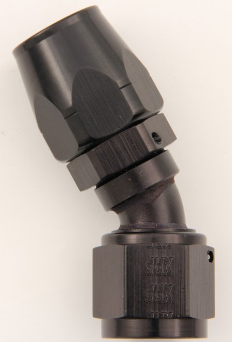 Fitting - Hose End - 30 Degree - 12 AN Hose to 12 AN Female - Double Swivel - Aluminum - Black Anodized - Each