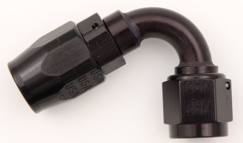 Fitting - Hose End - 120 Degree - 12 AN Hose to 12 AN Female - Double Swivel - Aluminum - Black Anodized - Each