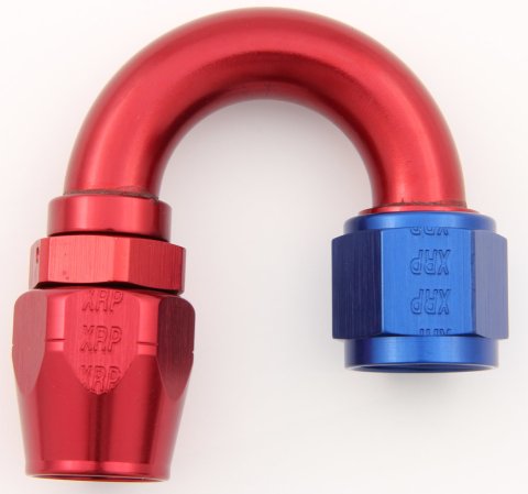 Fitting - Hose End - 180 Degree - 12 AN Hose to 12 AN Female - Double Swivel - Aluminum - Blue / Red Anodized - Each
