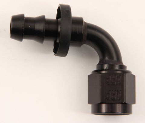 Fitting - Hose End - Push-On - 90 Degree - 12 AN Hose Barb to 12 AN Female - Aluminum - Black Anodized - Each