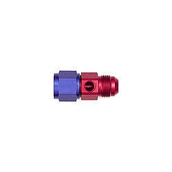 Fitting - Gauge Adapter - Straight - 10 AN Female to 10 AN Male - 1/8 in NPT Gauge Port - Aluminum - Blue / Red Anodized - Each