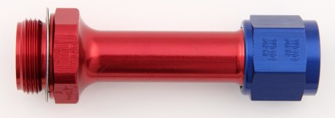 Carburetor Inlet Fitting - Straight - 6 AN Female Swivel to 7/8-20 in Male - Extended - Blue / Red Anodized - Holley Carburetors - Each