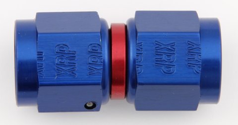 Fitting - Adapter - Straight - 8 AN Female Swivel to 8 AN Female Swivel - Aluminum - Blue / Red Anodized - Each