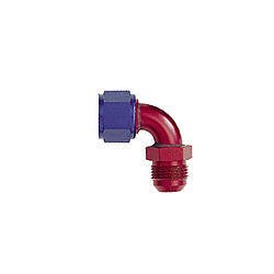 Fitting - Adapter - 90 Degree - 8 AN Female Swivel to 8 AN Male - Aluminum - Blue / Red Anodized - Each