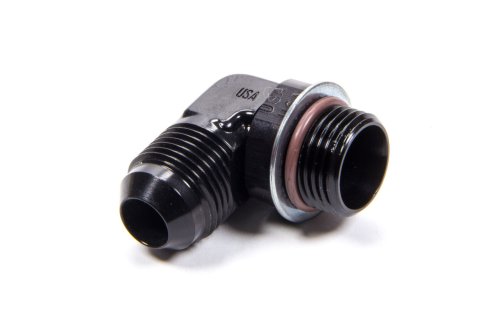 Fitting - Adapter - 90 Degree - 8 AN Male to 8 AN Male O-Ring - Ultra Low Profile - Aluminum - Black Anodized - Each