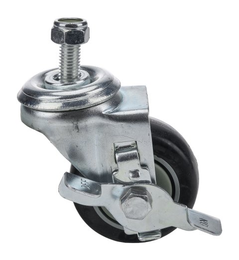 Chassis Dolly Caster - 1/2 in Studs - Locking - 3 in Wheels - Rubber / Steel - Each
