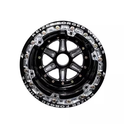 Wheel - 15 x 17 in - 5.000 in Backspace - 42 Spline - Beadlock - Aluminum - Black Anodized / Machined Center - Black Powder Coat Lip - Each