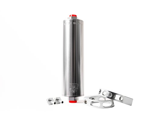 Charcoal Canister - Shop48 Vapor Trapper - 8 in Long - 6 AN Female O-Ring Inlet - 6 AN Female O-Ring Outlet - Fittings / Premium Mounting Bracket Included - Aluminum - Silver Anodized - Kit