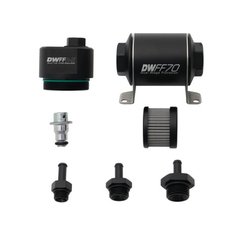DeatschWerks DWFFR-X 70mm Billet Fuel Filter Regulator - 10 Micron with 5/16in Fittings