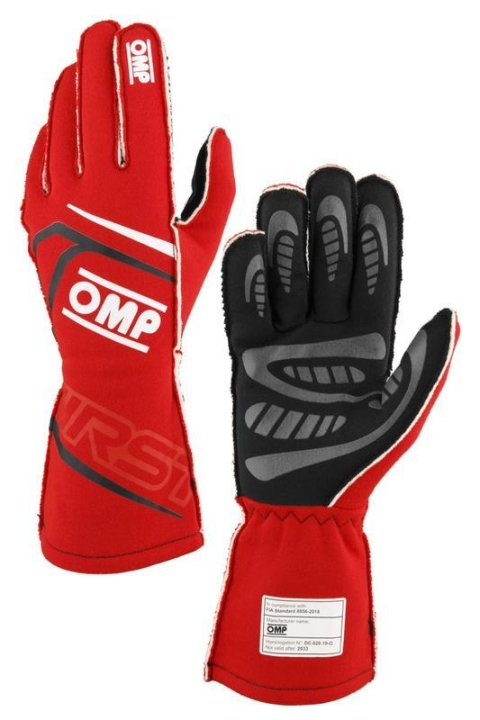 OMP FIRST GLOVES FIA 8856-2018 MY2025 NAVY BLUE / CYAN SZ XS