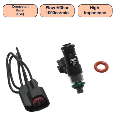 DeatschWerks Universal 1000cc Single Fuel Injector / 34mm Length / 14mm O-Ring Seals