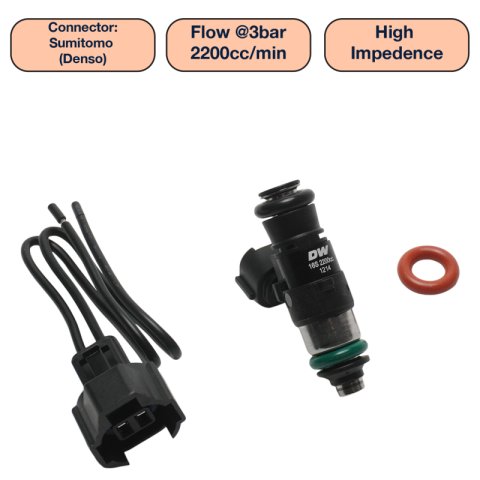DeatschWerks Universal 2200cc Single Fuel Injector / 34mm Length / 14mm O-Ring Seals