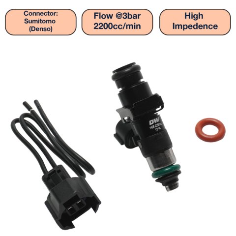 DeatschWerks Universal 2200cc Single Fuel Injector / 48mm Length / 14mm O-Ring Seals