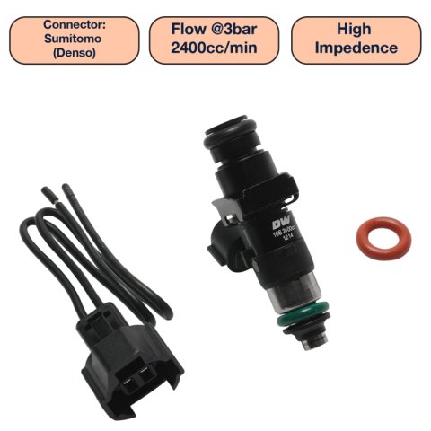 DeatschWerks Universal 2400cc Single Fuel Injector / 48mm Length / 14mm O-Ring Seals