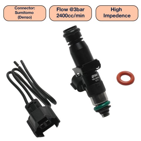 DeatschWerks Universal 2400cc Single Fuel Injector / 60mm Length / 14mm O-Ring Seals