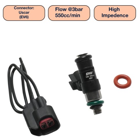 DeatschWerks Universal 550cc Single Fuel Injector / 34mm Length / 14mm O-Ring Seals