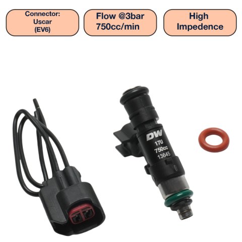 DeatschWerks Universal 750cc Single Fuel Injector / 48mm Length / 14mm O-Ring Seals