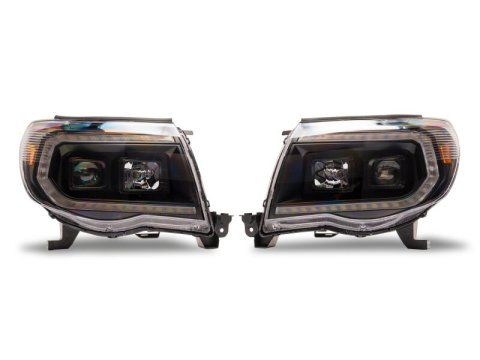 Raxiom 05-11 Toyota Tacoma Axial Series Switchback Projector Headlights- Black Housing- Clear Lens