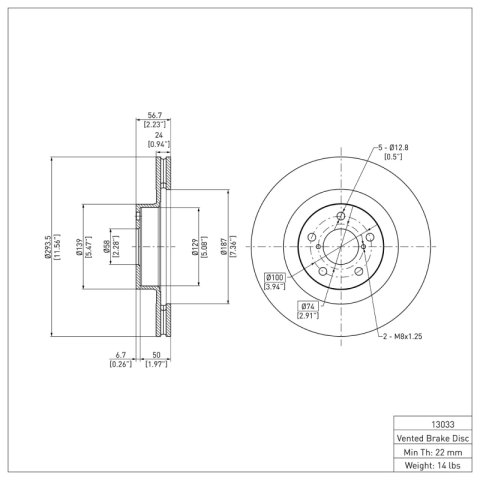 R1 03-08 Saab 9-2X Front & Rear Carbon Coated Brake Rotor Set (2x dfc604-13008, 2x dfc604-13033)