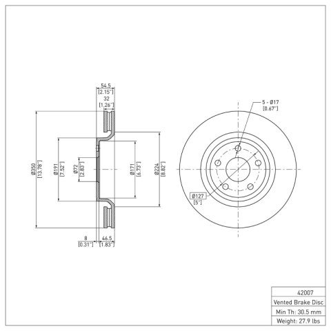 R1 11-21 Dodge Durango Front Brake Rotor Set w/Ceramic Pads and Hardware (2x dfc600-42007, 1x rnc2310-1904-11)