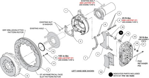 Wilwood New Big Ford XRS4R Rear Big Brake Kit - 14.00in Drill & Slotted Rotor - 2.50in Offset - Red