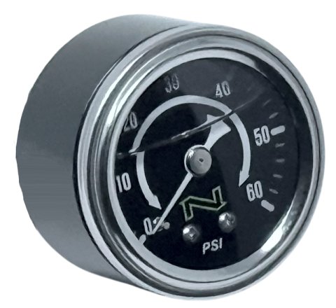 NAMZ NOS Black Oil Pressure Gauge W/Chrome Cup/Liquid Filled 60-PSI Gauge W/Male 1/8in Pipe-Thread