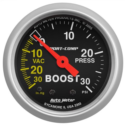 Autometer Sport-Comp 52mm 30 PSI Mechanical Boost Gauge