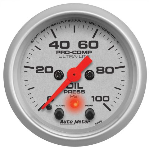 Autometer Ultra-Lite 52mm 0-100 PSI F/S Electronic Oil Pressure w/ Peak Memory & Warning Gauge