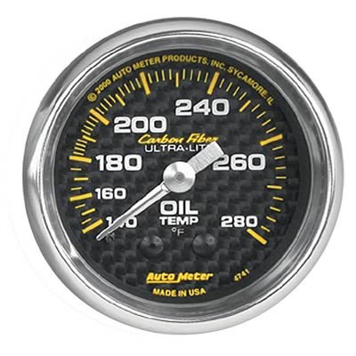 Autometer Carbon Fiber 52mm 140-280 Deg F Mechanical Oil Temp Gauge