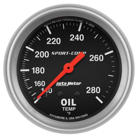 Autometer Sport-Comp 66.7mm 140-280 Degree F PSI Mechanical Oil Temperature Gauge