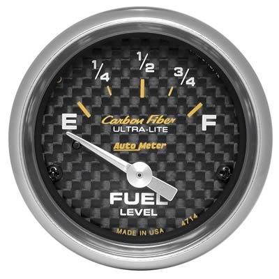 Autometer Carbon Fiber 52mm 0E-90F Short Sweep Electronic Fuel Level Gauge