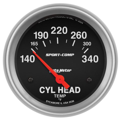 AutoMeter Gauge Cylinder Head Temp 2-5/8in. 140-340 Deg. F Electric Sport-Comp
