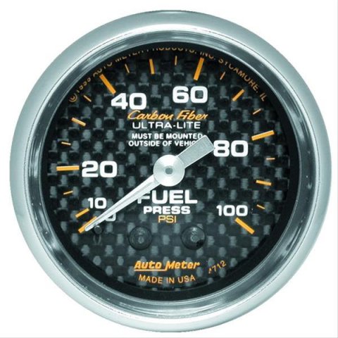 Autometer Carbon Fiber 52mm 100 PSI Mechanical Fuel Pressure Gauge
