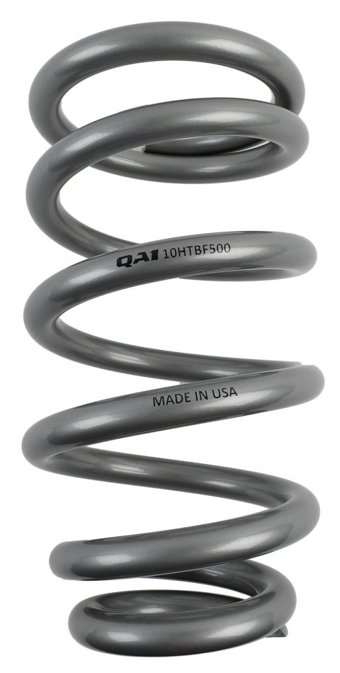 QA1 4-1/8in ID Tapered High Travel Spring - 10in Length x 500lbs/in - Silver Powder Coated