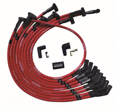 Moroso SB Ford 260/289/302 135 Deg Plug Boots HEI Sleeved Ultra Spark Plug Wire Set - Red