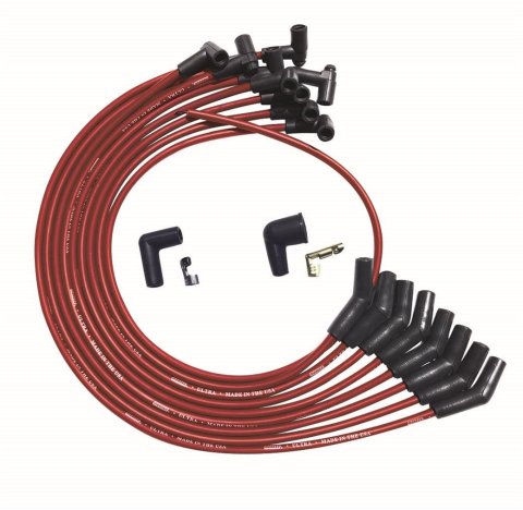 Moroso BBC Over Valve Cover 135 Deg Plug Ends HEI Ultra Spark Plug Wire Set - Red