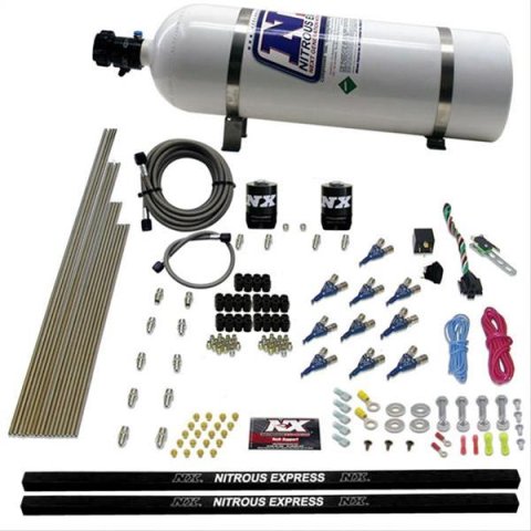 Nitrous Express 10 Cyl Piranha Nozzle Direct Port Nitrous Kit (250-500HP) w/15lb Bottle