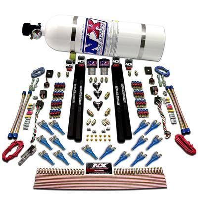 Nitrous Express Shark Dual Stage/Gas/Rails 16 Nozzles Nitrous Kit (200-1200HP) w/15lb Bottle