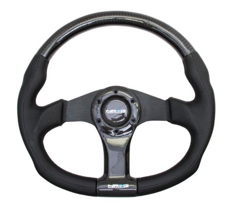 NRG Carbon Fiber Steering Wheel (350mm) Oval Shape w/Black Carbon & Leather Trim