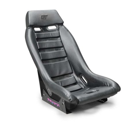 NRG GT Retro Bucket Seat - Black PVC Leather Black Stitching Black Fiberglass Back