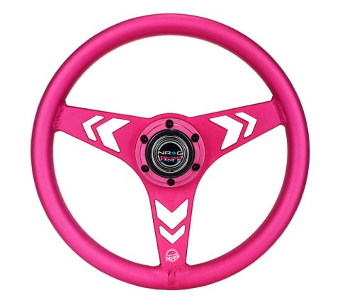 NRG Aluminum Steering Wheel 330mm - Arow Cutout - Ergonomic Grip - Anadized Pink