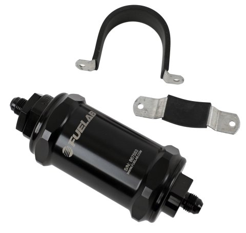 Fuelab 848 In-Line Fuel Filter Standard -6AN In/Out 10 Micron Fabric w/Check Valve - Black